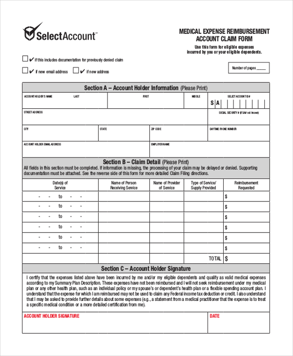 Medicare reimbursement form