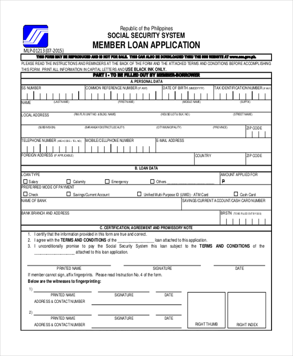 sample for lending money form application in  Application   11 Free Word, Documents Sample PDF Loan Form