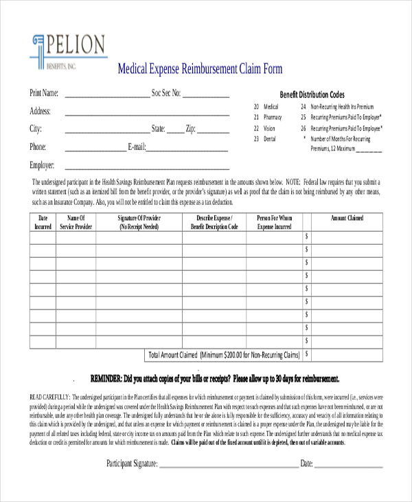 medical expense reimbursement form