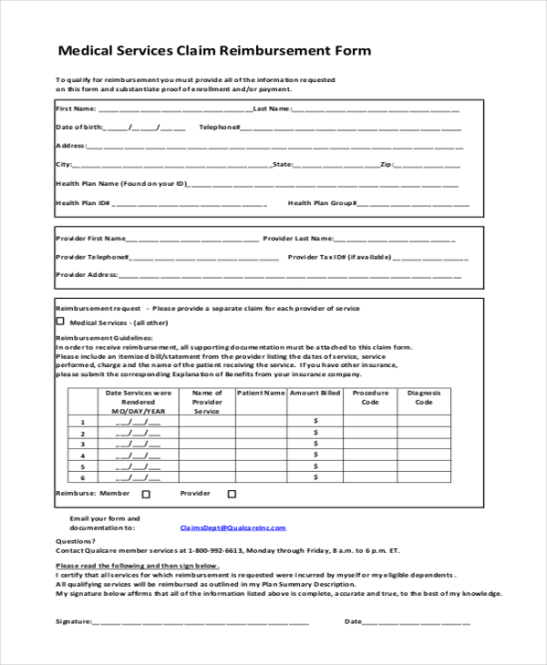 FREE 12 Sample Medical Reimbursement Forms In PDF Excel Word