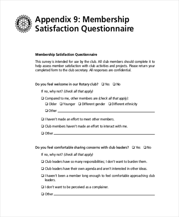 membership satisfaction questionnaire