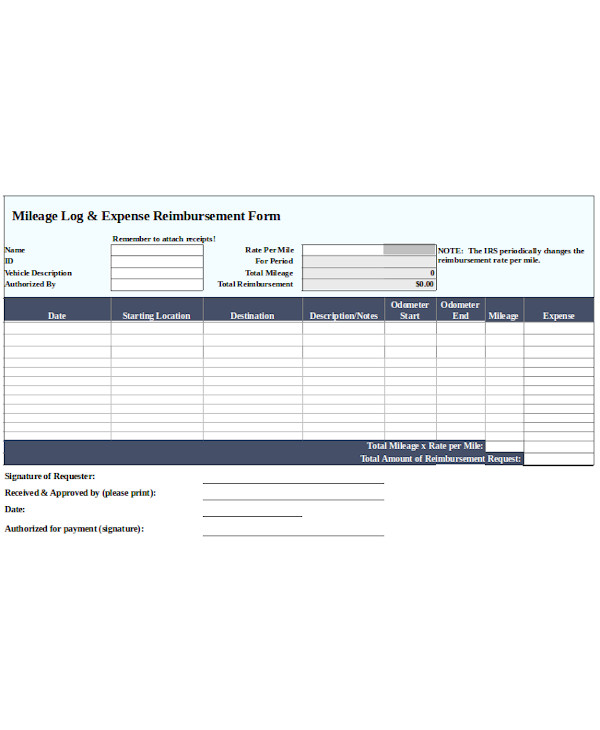 mileage expense reimbursement form