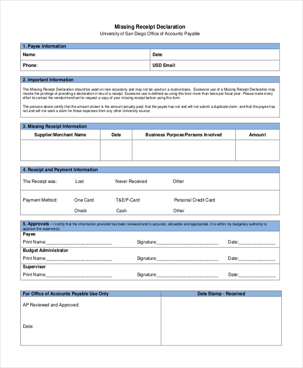 FREE 10+ Sample Missing Receipt Forms in PDF | MS Word | MS Excel