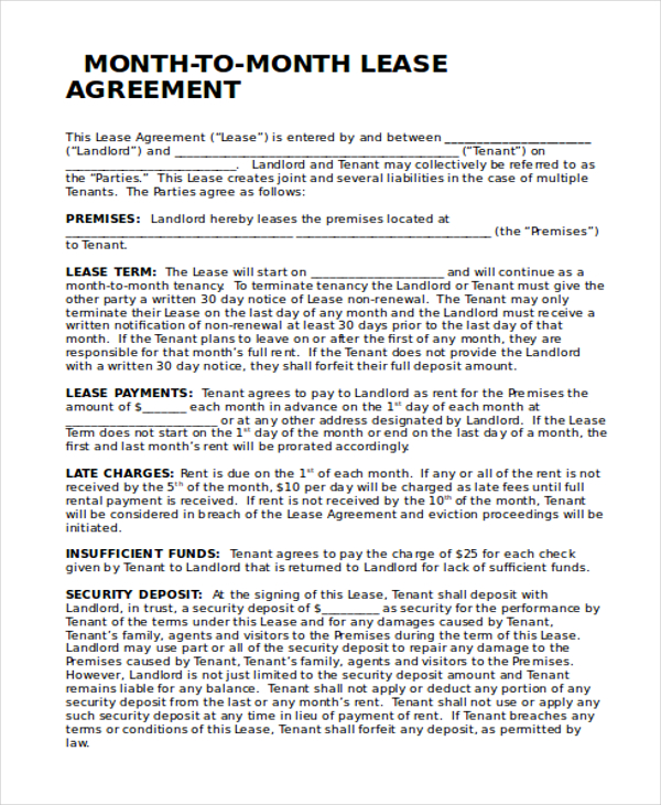 Month to month commercial lease form1