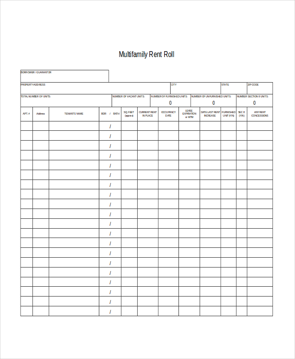 FREE 11+ Sample Rent Roll Forms in PDF Excel Word