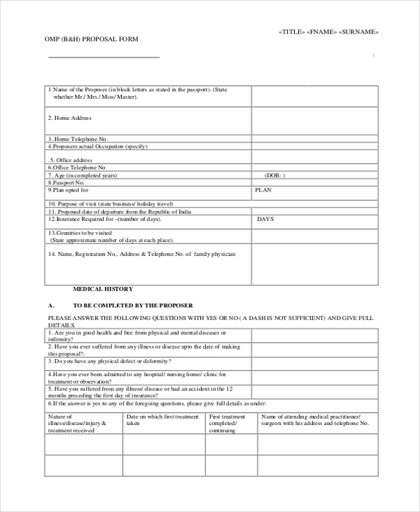 Free 12 Sample Insurance Proposal Forms In Pdf Excel Word 8174