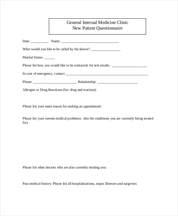 new patient medical questionnaire