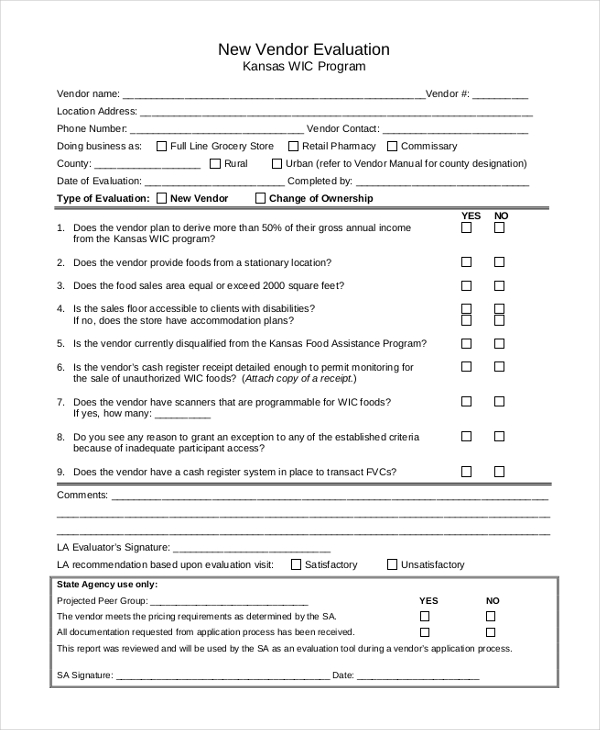 new vendor evaluation form