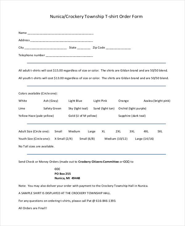 Sample T Shirt Order Forms 9 Free Documents In Pdf Doc