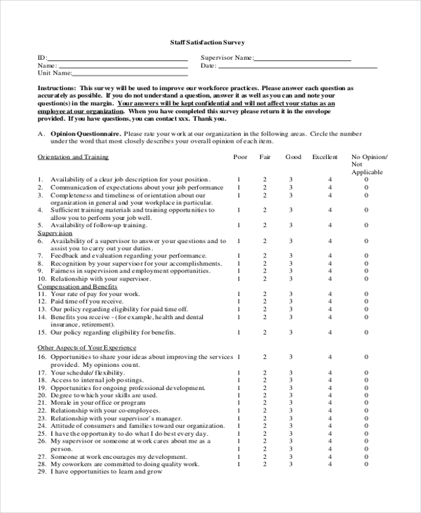 organization staff satisfaction survey form