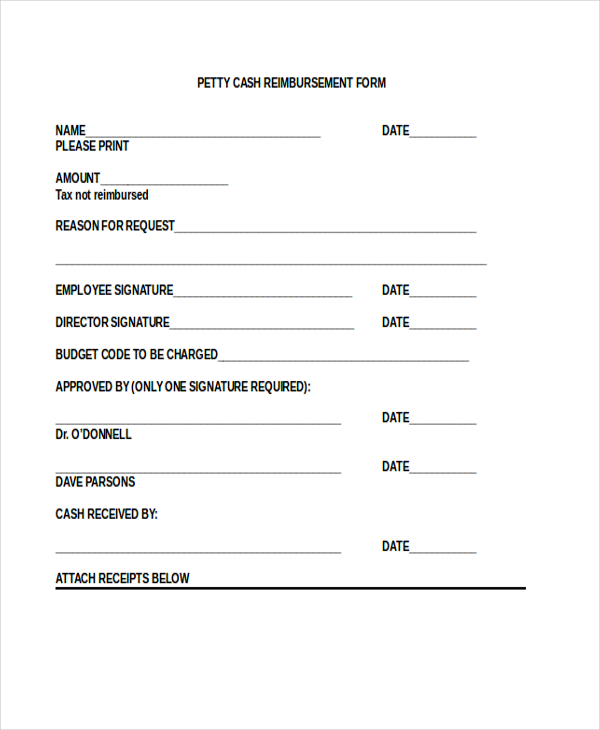 petty cash reimbursement form