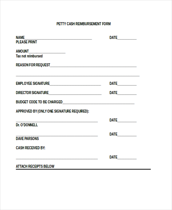 FREE 8 Sample Petty Cash Reimbursement Forms In PDF