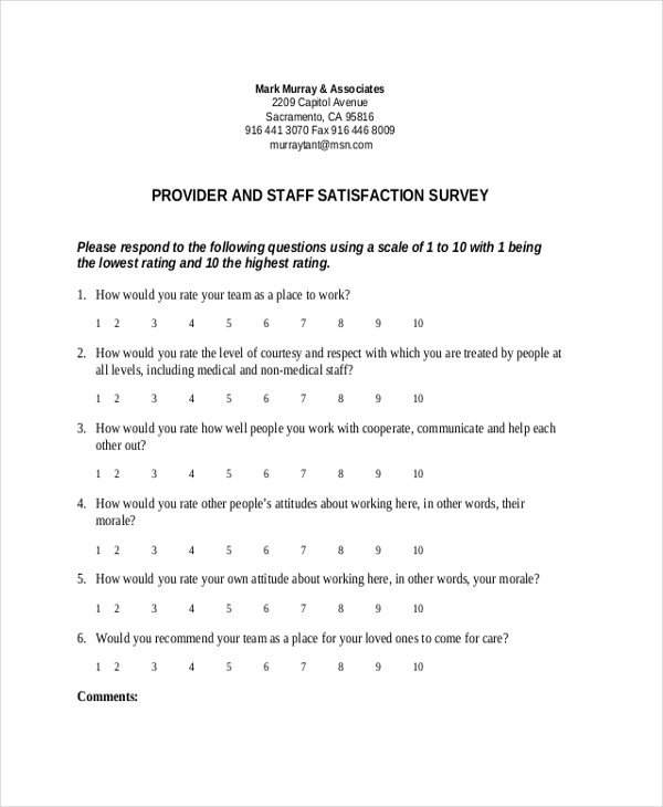 provider and staff satisfaction survey