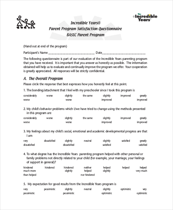 parent program satisfaction questionnaire