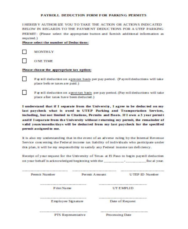 parking permits payroll deduction form