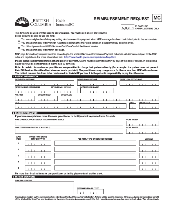 FREE 12+ Sample Medical Reimbursement Forms in PDF Excel Word