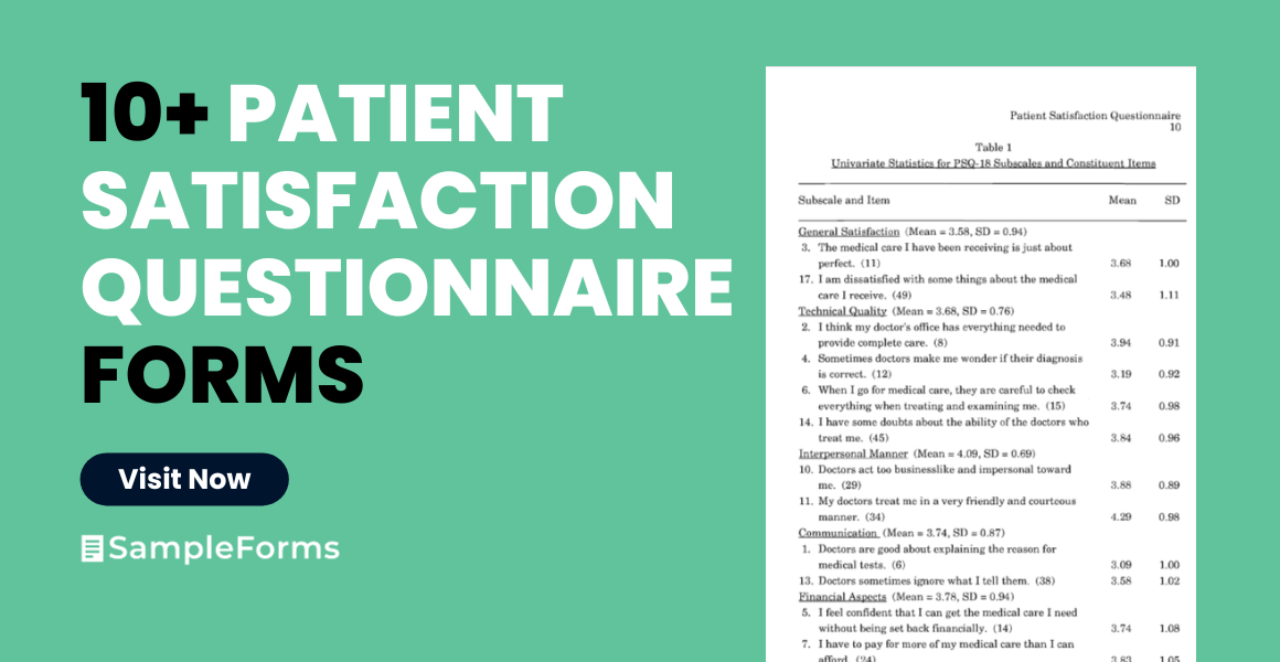 patient satisfaction questionnaire forms