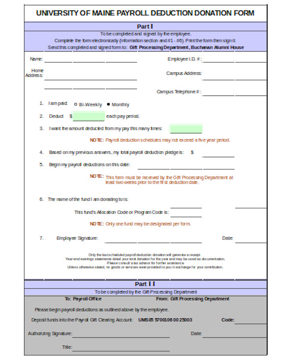 payroll deduction donation form