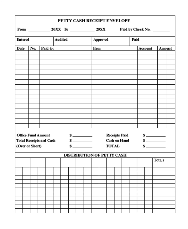 petty cash receipt envelope form