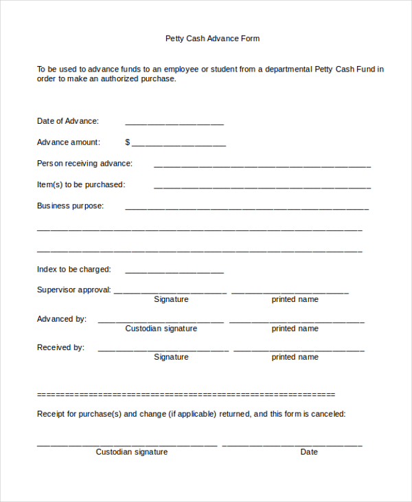 Petty Cash Receipt Form Template