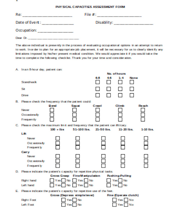 FREE 10+ Sample Physical Assessment Forms in PDF | MS Word | Excel