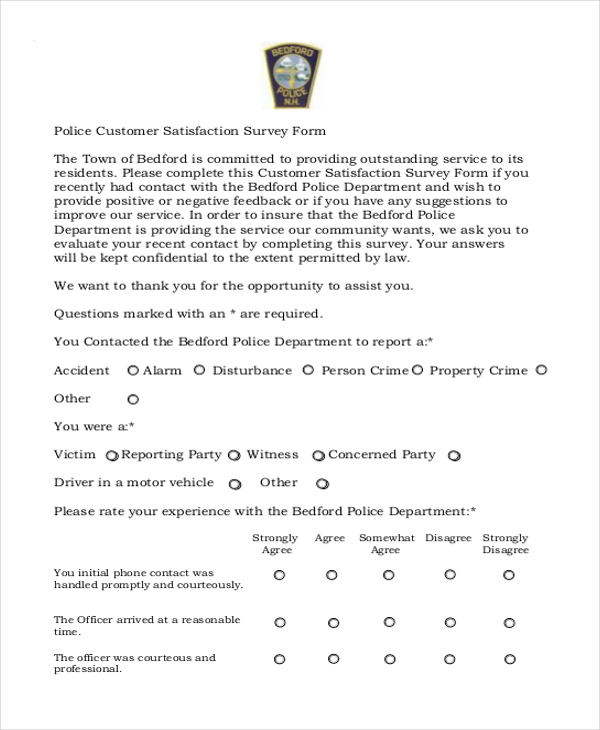 police customer satisfaction survey form