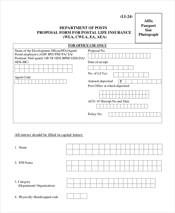 postal medical life insurance proposal form