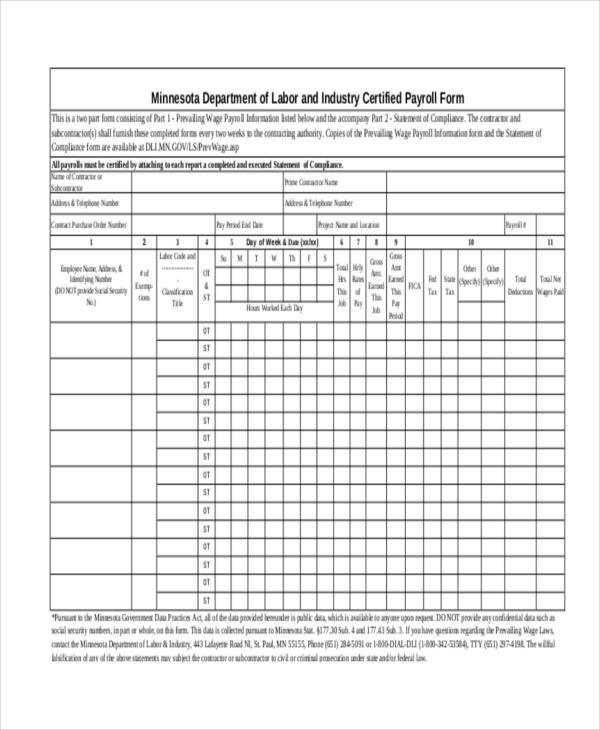 prevailing wage certified payroll form