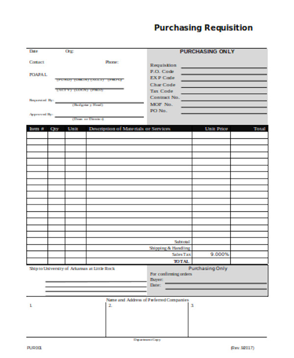 FREE 10 Sample Purchase Requisition Forms In PDF Word Excel