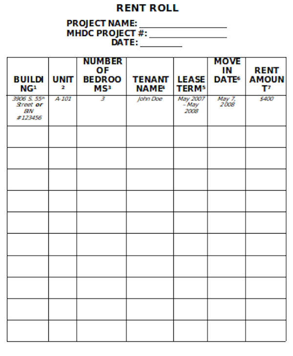 printable rent roll form