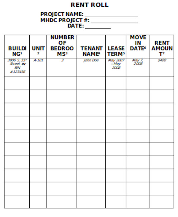 FREE 11+ Sample Rent Roll Forms in PDF | Excel | Word