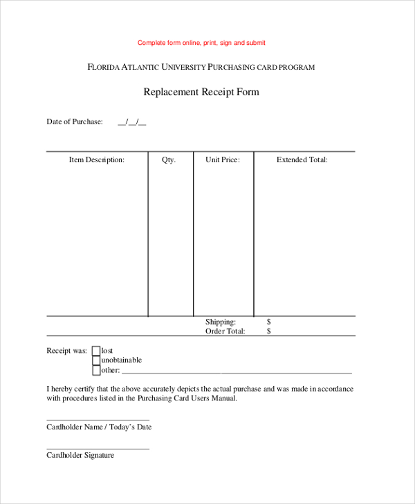 Lost Receipt Form Template | DocTemplates