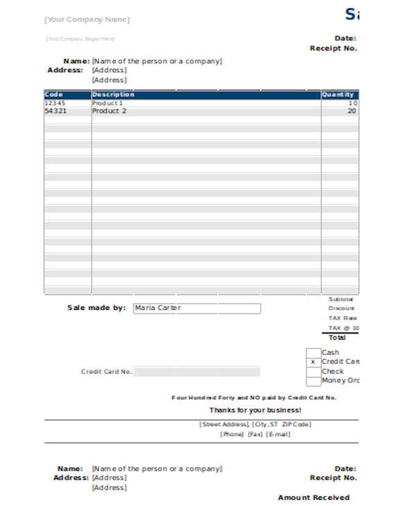 FREE 14+ Sales Receipt Form Samples, PDF, MS Word, Google Docs, Excel