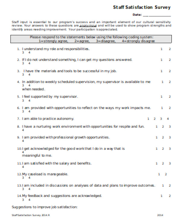 printable staff satisfaction survey form