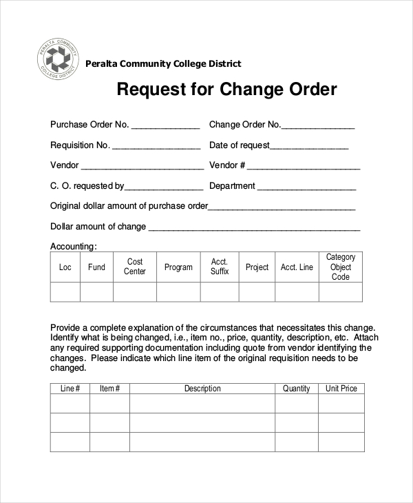 purchasing form – request for change orders