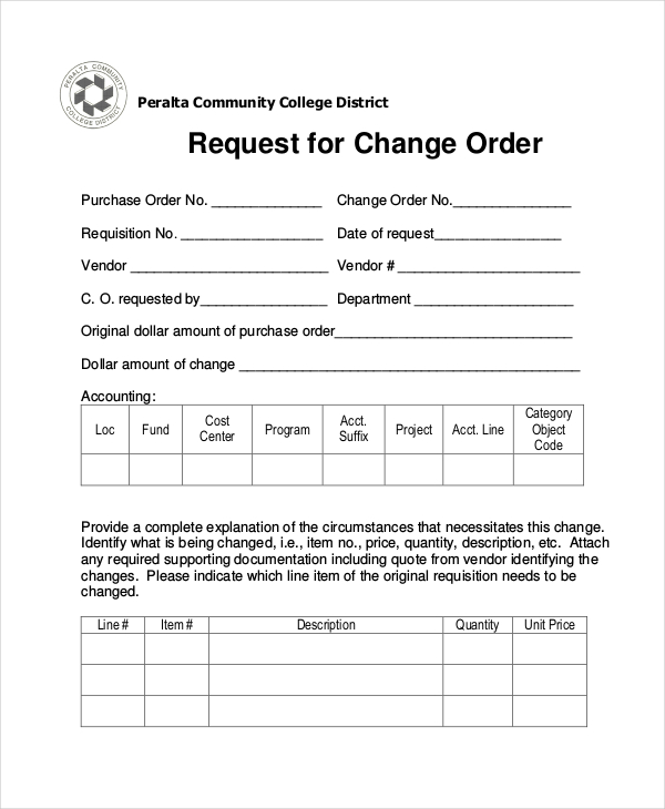 FREE 9+ Sample Change Order Request Forms in PDF MS Word Excel