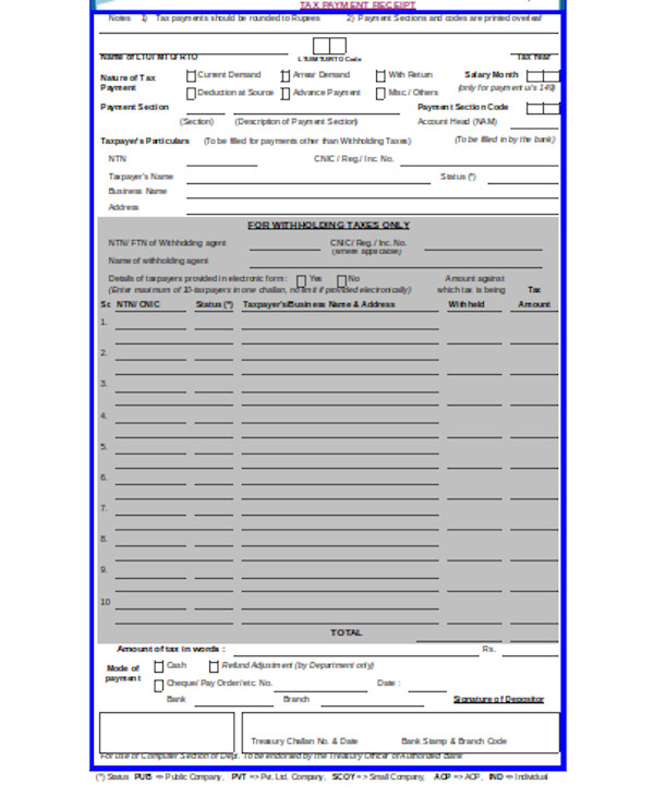 receipt of tax payment form