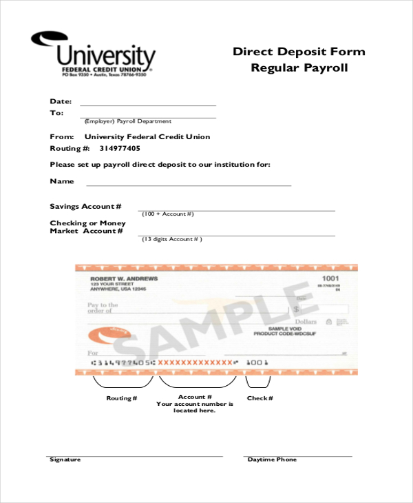 regular payroll direct depoist form