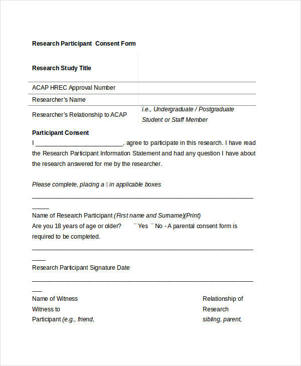 research participant consent form