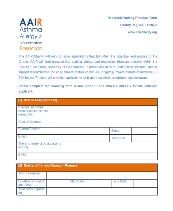 research funding proposal form