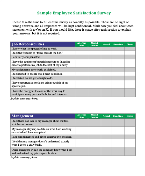 FREE 9+ Sample Employee Satisfaction Survey Forms in PDF ...