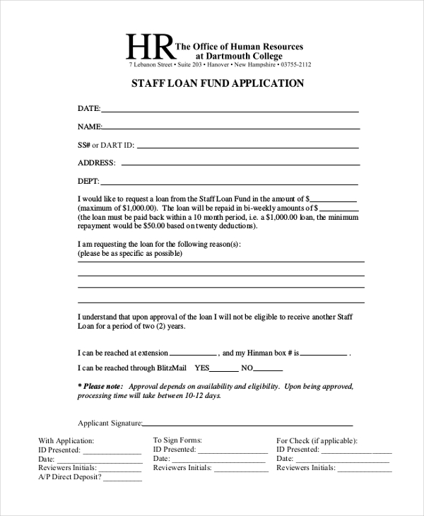 staff loan fund application