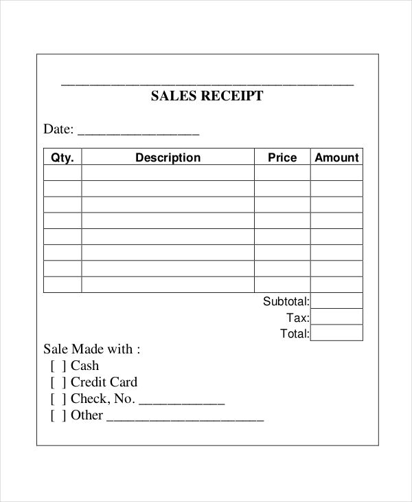 generic invoice form Documents Word PDF, Free  Forms Sample Cash 7  in Receipt