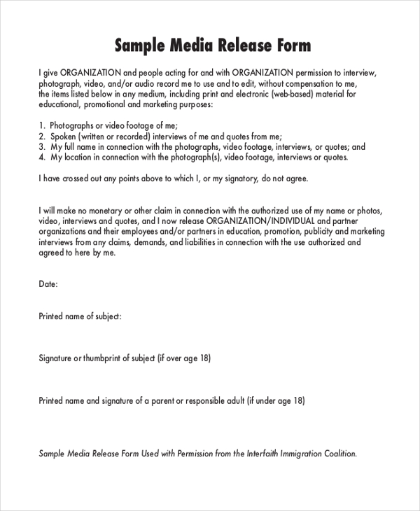 sample media release form