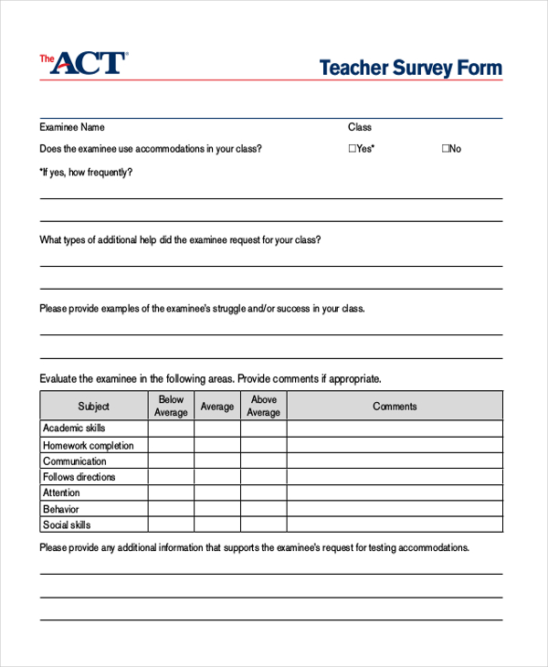 sample teacher survey form