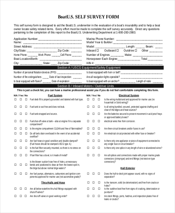 sample boat survey form