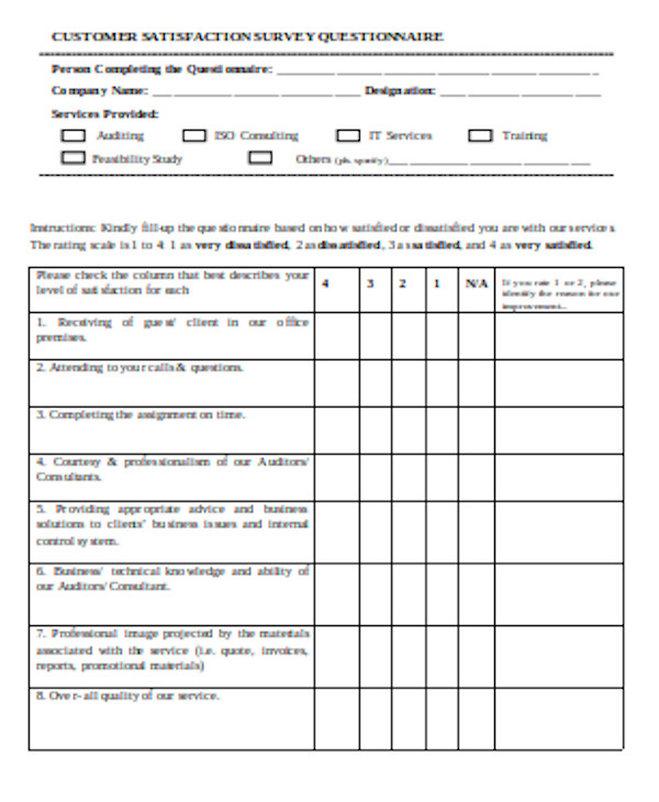 satisfaction survey questionnaire form