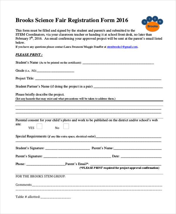 science fair registration form