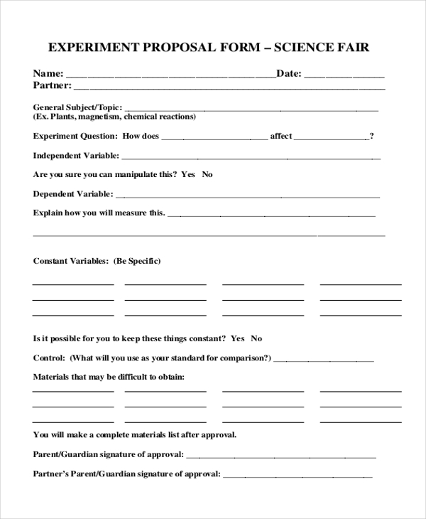 science fair experimental form