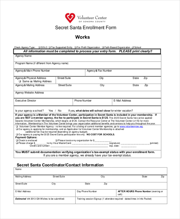 secret santa work enrollment form